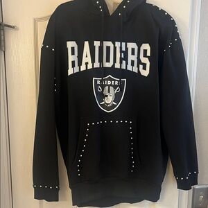 Raiders Black Studded Crewneck Hoodie - Men